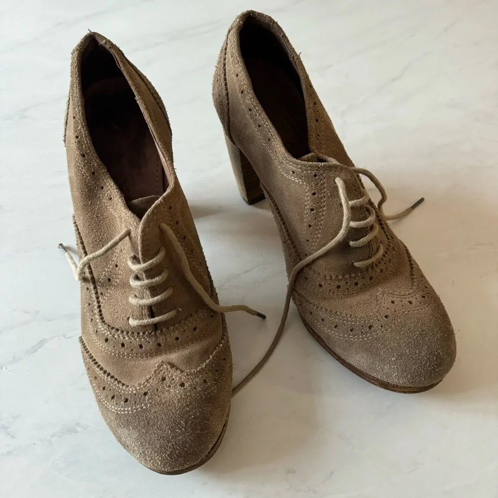 ALLSAINTS SPITAFIELDS Heeled Oxford Wingtip Suede Lace Up • size 38 (7.5) - Picture 4 of 16